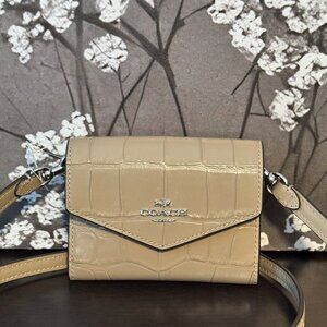 Coach Mini Envelope Wallet W/Strap In Embossed Crocodile Leather CU175